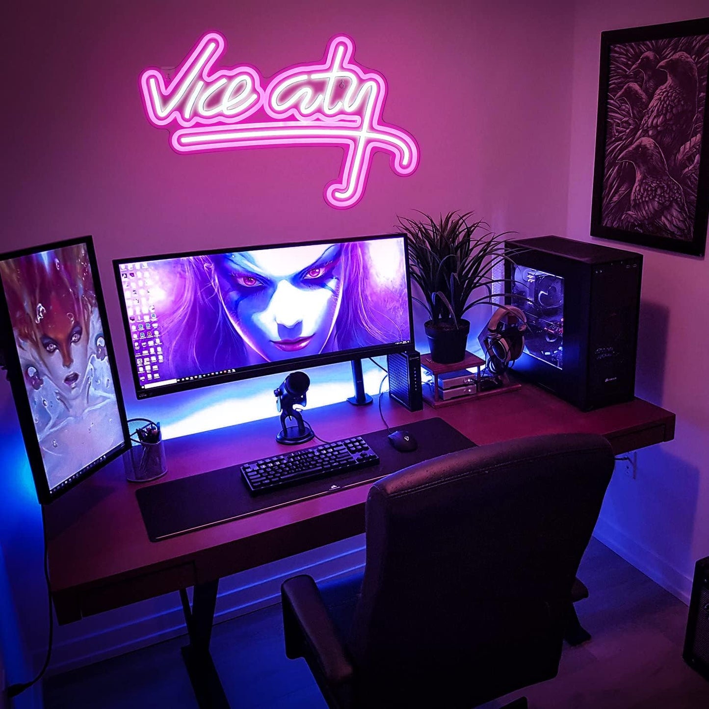 Vice City Neon Sign Pink Led Sign for Bedroom Wall Decor USB Powered Letter Neon