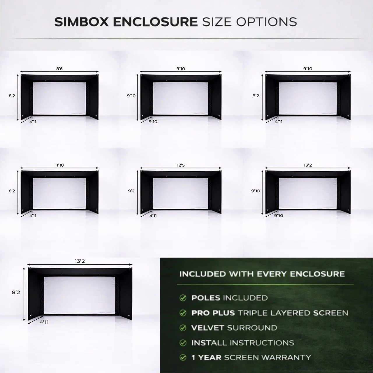 Simbox Golf Simulator Enclosure - 7 Sizes, Pro + Impact Screen and Frame INCLUDES FREE SIDE BARRIERS